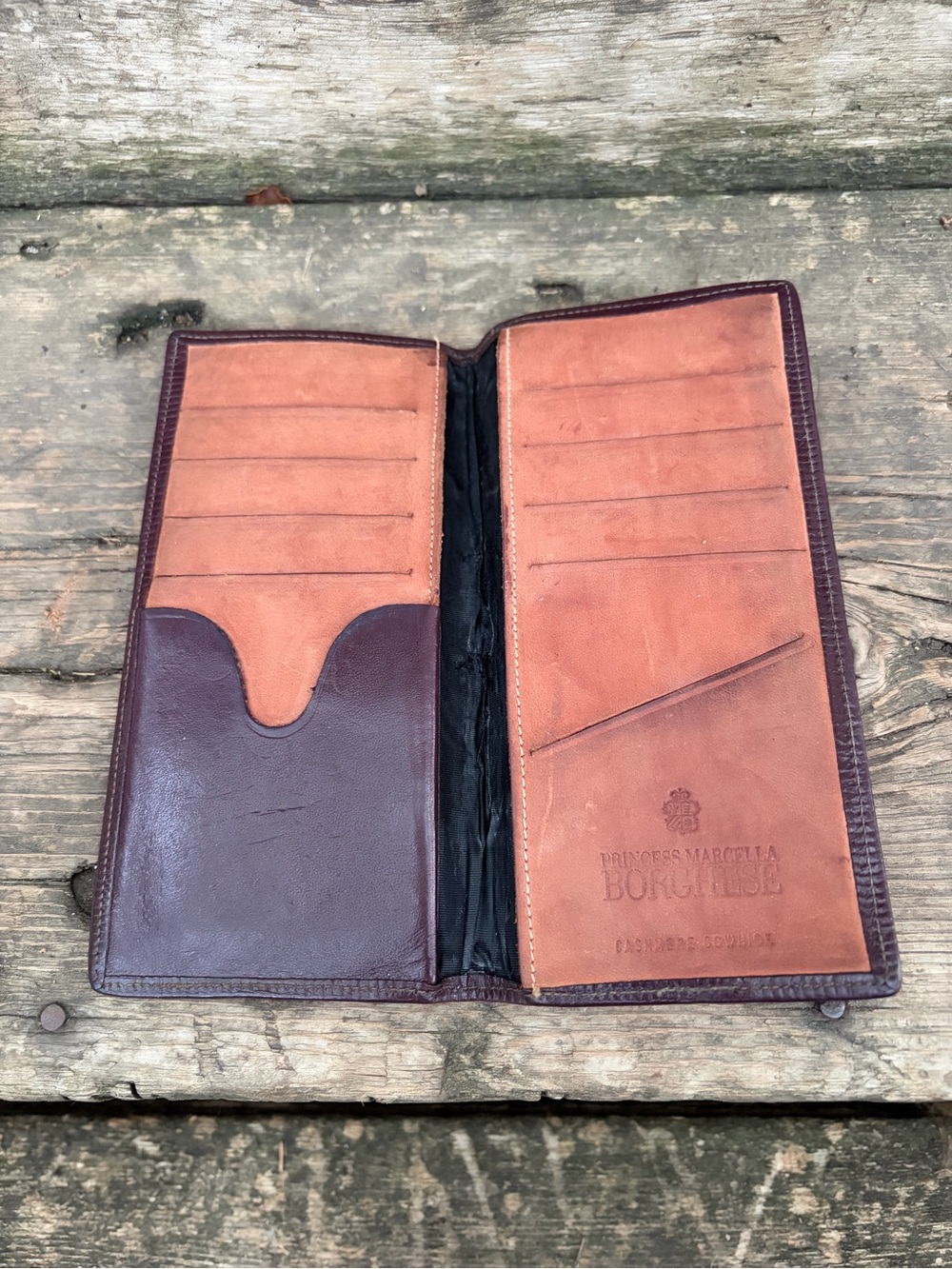 VTG Princess Marcella Borghese Cashmere Cowhide Brown Leather Travel Wallet